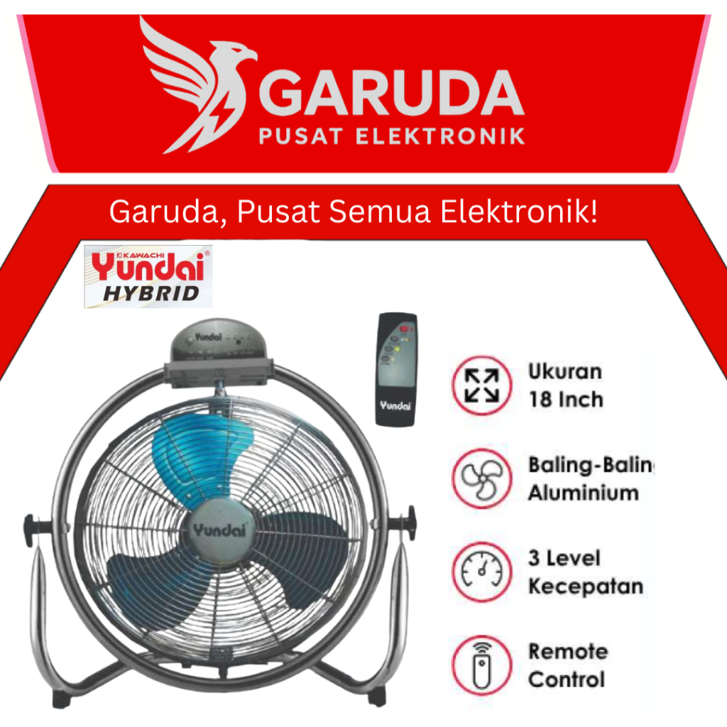 [READY COD] Kipas Angin Besi 18" YUNDAI 18R Floor Fan + Remote Control / Wall Fan 18 inch / 18 inci