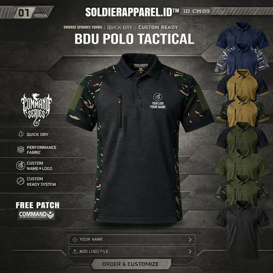 BDU Polo Tactical Pria Scuba Premium | Kaos Combat Shirt Model Kancing COMMAND Series