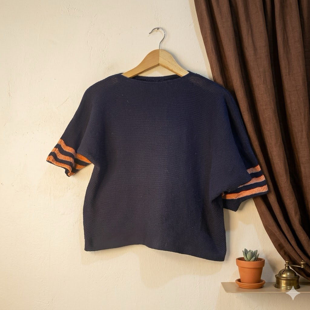 PL RAJUT SWEATER BATWING NAVY GARIS WANITA MURAH