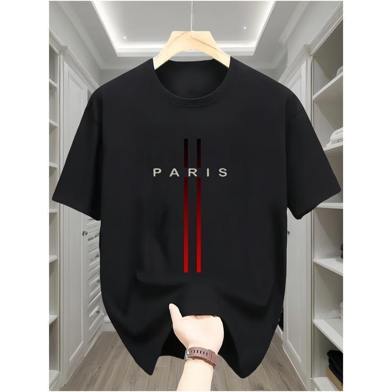 Kaos Pria Distro 100% Katun Motif "PARIS" Garis Merah Keren Hitam Putih