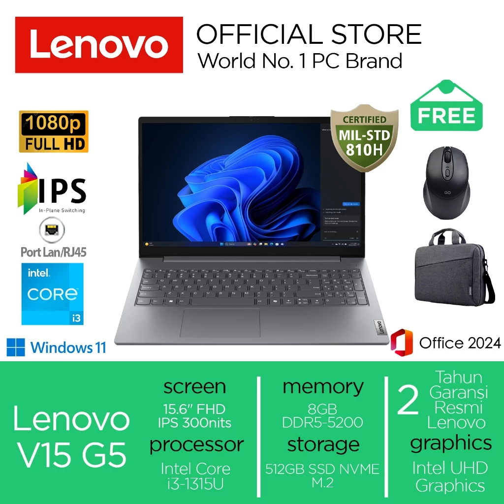 Laptop Lenovo V15 i3-1315U 512GB SSD 8GB IPS Win11+OHS