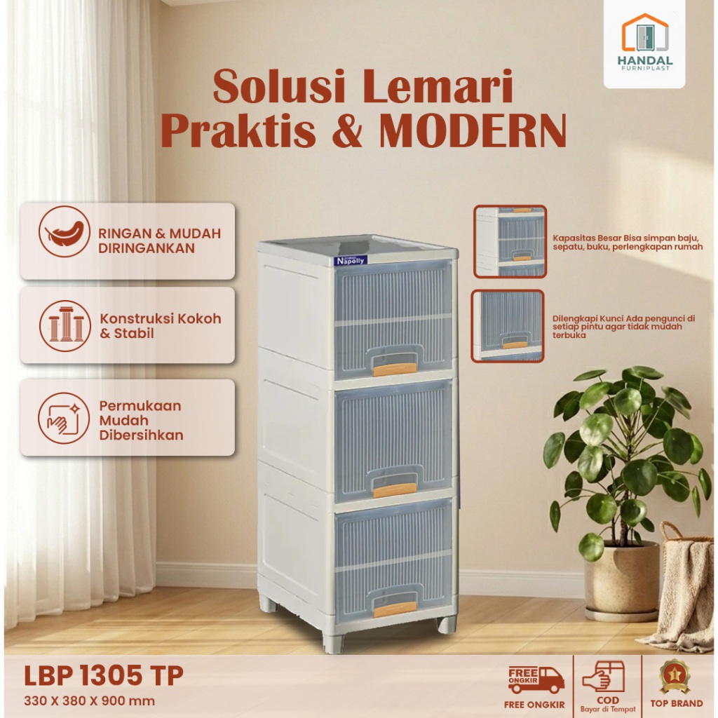 Napolly Locker Box & Lemari Plastik LBP 1305 TP 3 Susun 5 Sekat, Lemari Penyimpanan Pakaian Mainan D