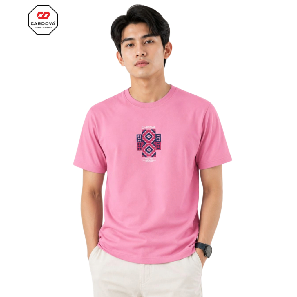 CRVA Men - Kaos Pria Lengan Pendek Premium Motif Etnik Nyaman T-Shirt Casual Soft Pink
