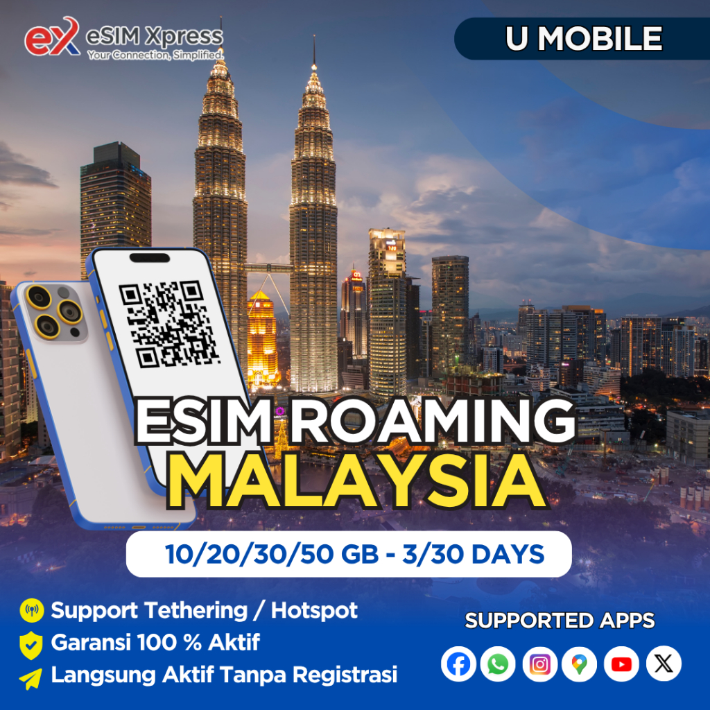 SIM XPRESS - eSIM Malaysia 3GB/5GB/10GB/20GB - 30 HARI | U Mobile | Kuala Lumpur Data Internet Roami