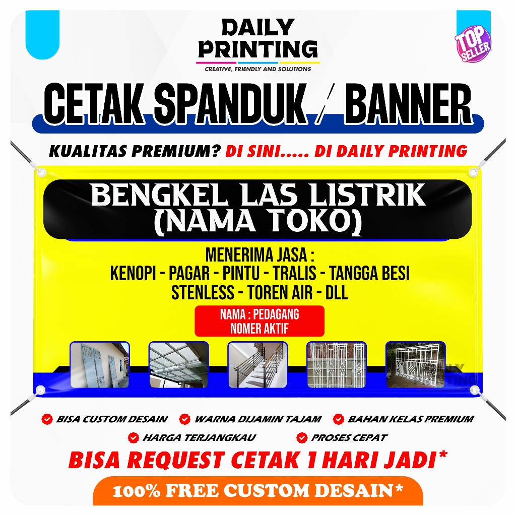 CETAK SPANDUK CUSTOM DESAIN BAHAN FLEXI - SPANDUK BENGKEL LAS - SPANDUK BANNER CUSTOM BAHAN PREMIUM