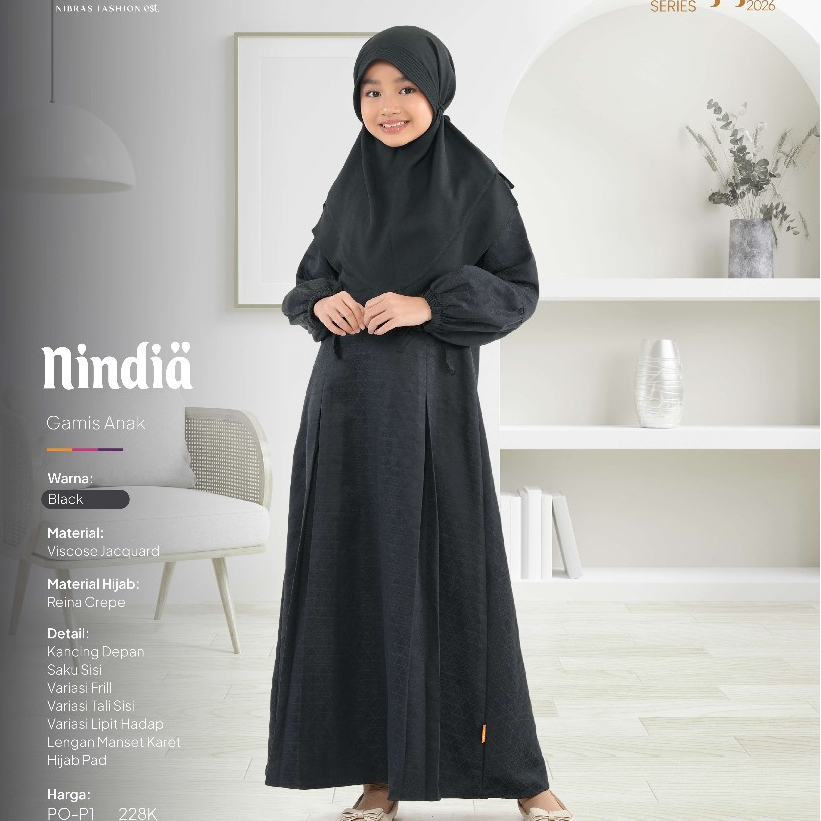 NINDIA GAMIS ANAK DAN KOKO ANA SARIMBIT NIBRAS DIARAYYAKU WARNA BLACK,AIRBLUE,MAROON