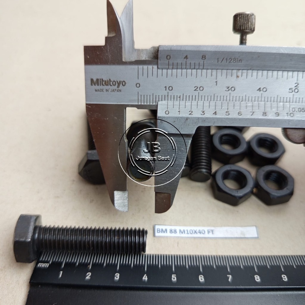 BAUT BAJA KUNCI 17 M10X40 PANJANG 4 CM 4CM GRADE 8.8 HTB M10 X 40 FULL DRAT HITAM BAUT 17 HEXA BOLT 