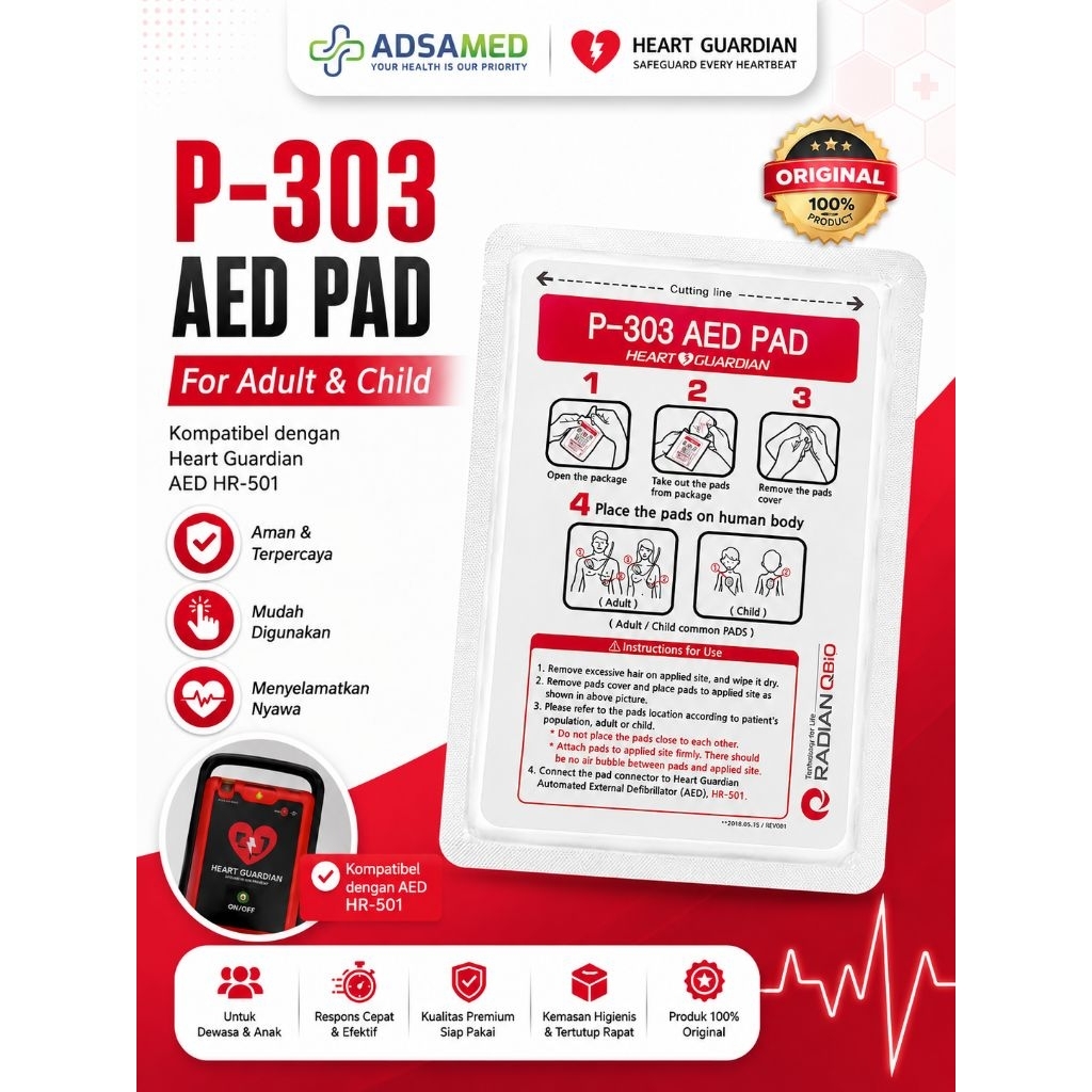 PADS AED HEART GUARDIAN HR 501 / Heart Guardian Pads P-303 Aed