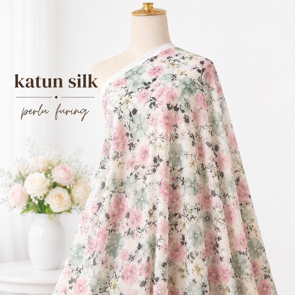 kain katun silky semi sutra motif bunga