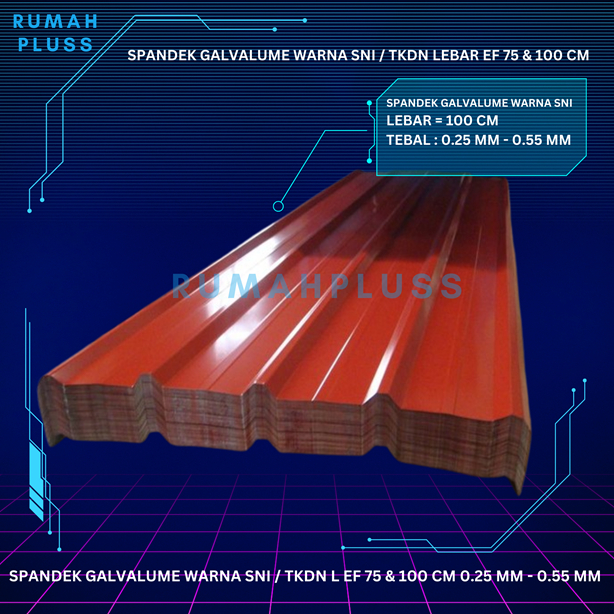 Spandek Atap Warna Merah SNI Lebar ef 102 cm Galvalum SNI 0.40 mm Area Jabodetabek