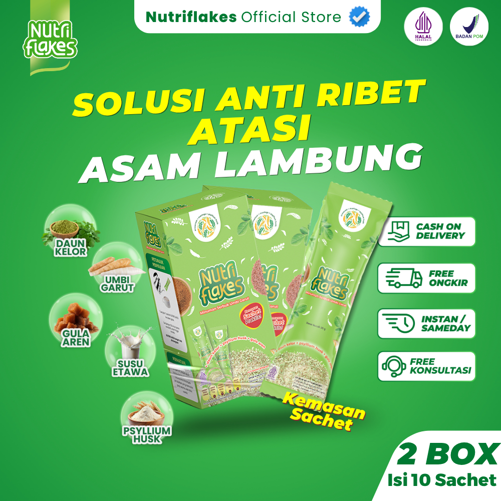 2 Box Sachet Nutriflakes Sereal Sehat Umbi Garut Atasi Asam Lambung Dengan Alami