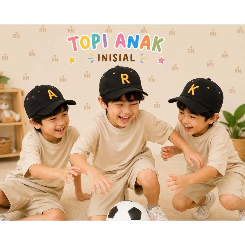 Topi Fashion Baseball Anak Unisex 2-7 Tahun Bordir Alfabet Hitam Gold