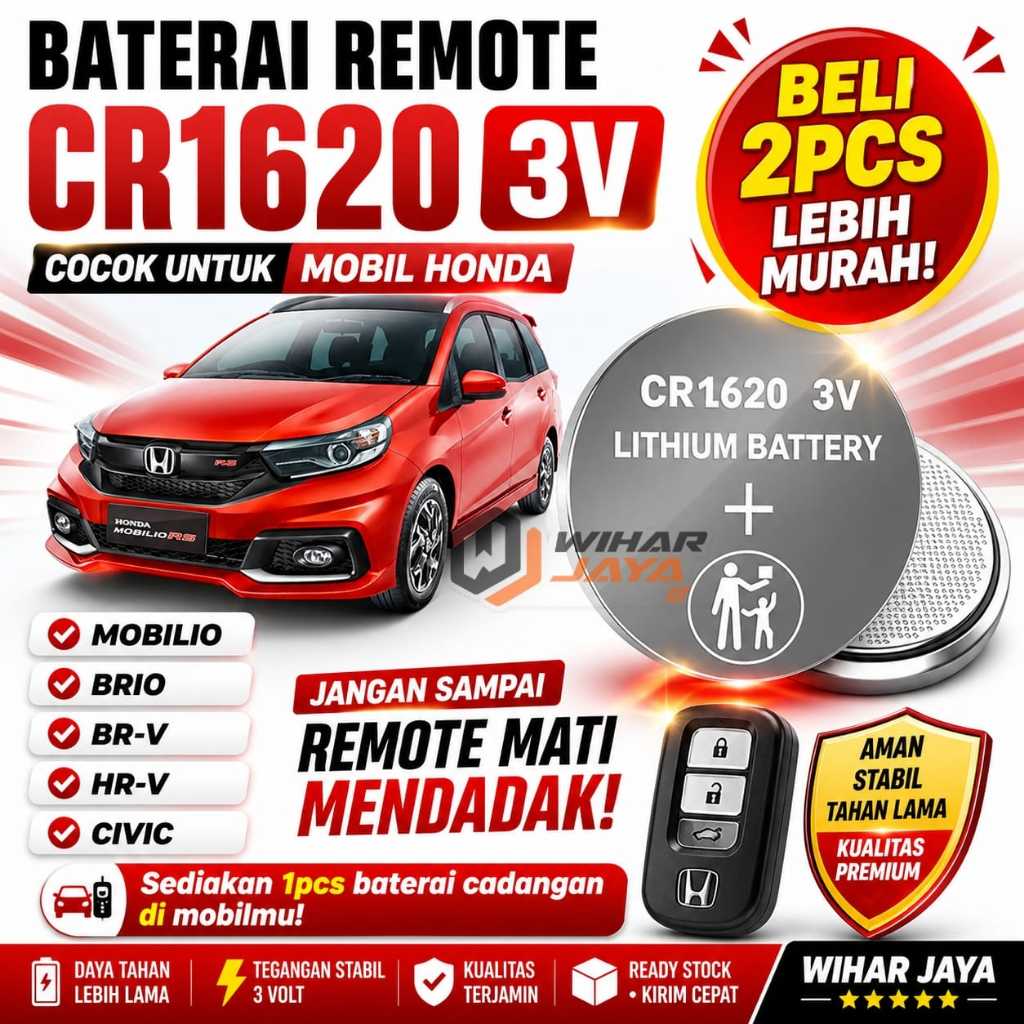 Mobilio Baterai Remote Keyless CR1620 3V untuk Mobil Brio Mobilio Brv Hrv Civic Berkualitas Tinggi K