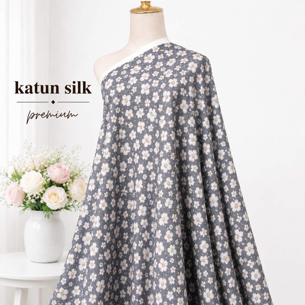 Kain katun silky premium bunga - semi sutra- halus & lembut- harga per 0,5 meter