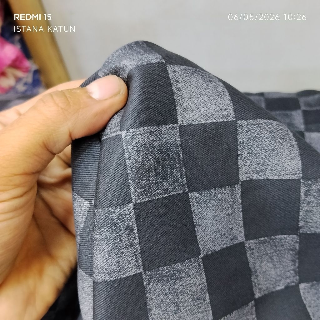KAIN KATUN BABY CANVAS PREMIUM GARMENT MOTIF KOTAK GREY