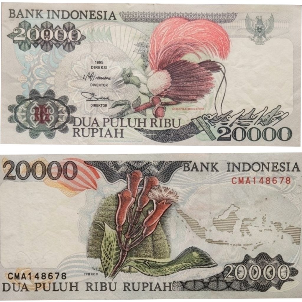 ASLI... Uang lama 20000 burung cendrawasih bunga cengkeh Indonesia