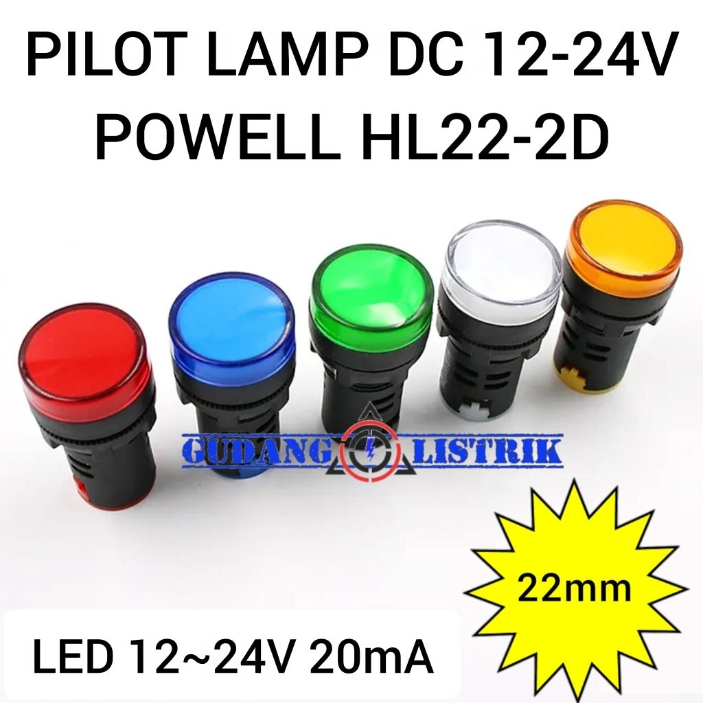 Pilot Lamp Led Lampu Panel Indikator AC/DC POWELL 22mm 12-24V