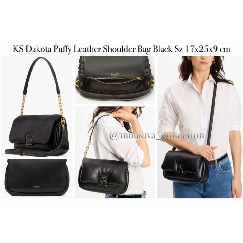 K S Dakota Puffy Leather Shoulder Bag Black