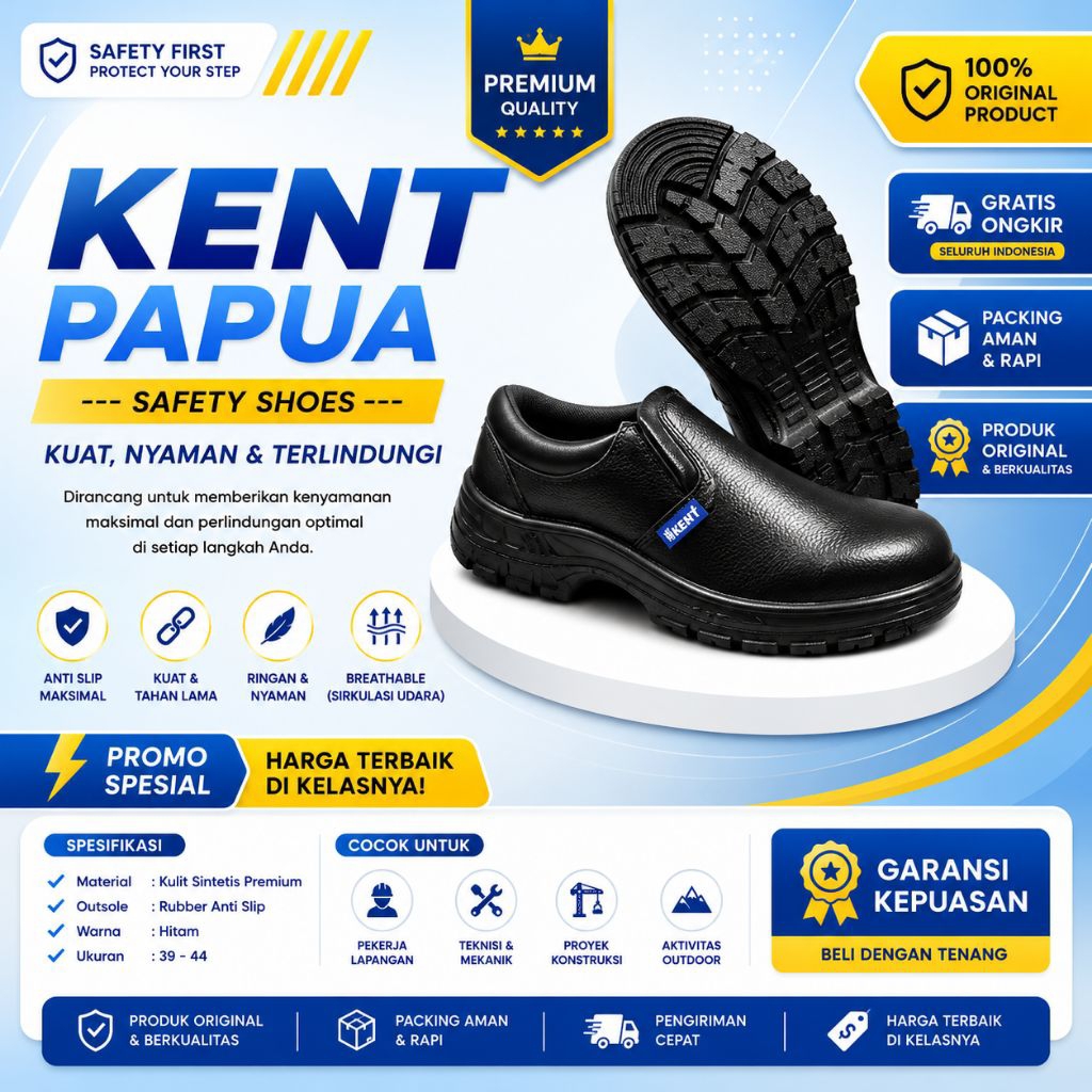 Sepatu Safety Kent Papua / Sepatu Safety Pria Kent Papua Black Shoes -