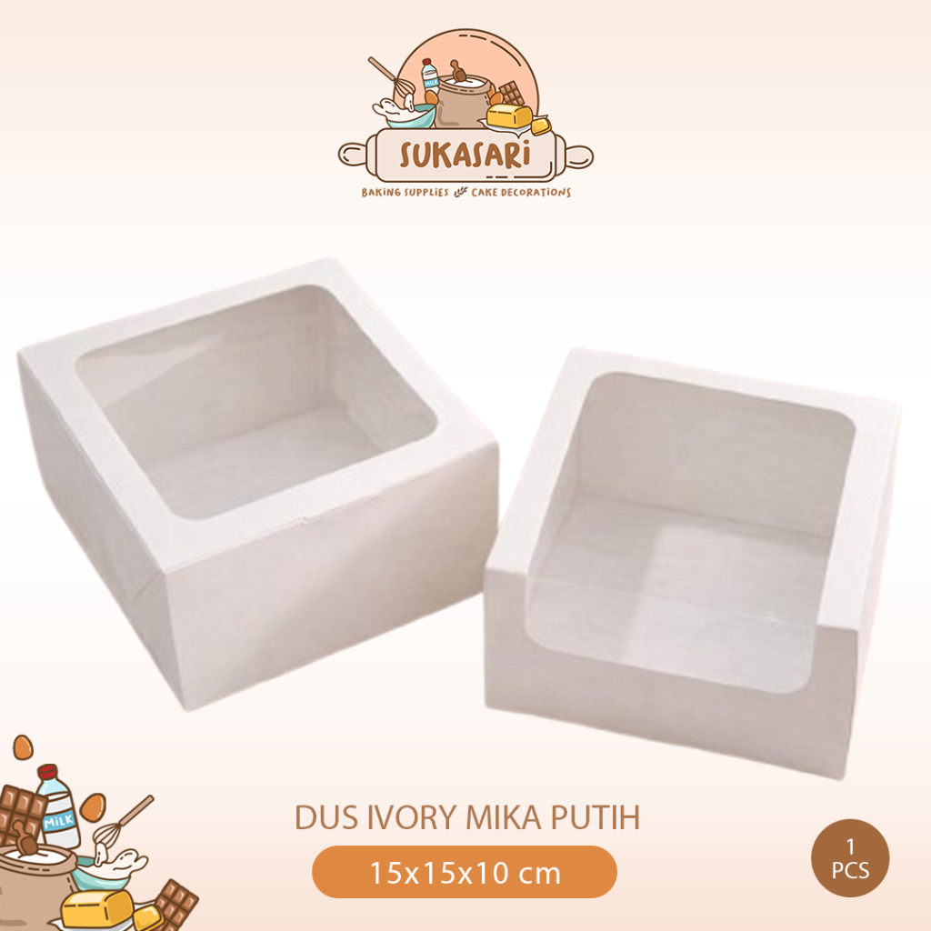 Dus Ivory Jendela Lebar Mika Putih 15x15x10 Cake Box Dus Kue Putih Ekonomis