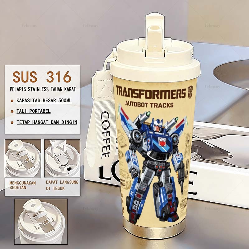 Transformers Tracks Portable 500ML Tumbler Minum Stainless Steel 316 Tumblr CUP Termos Coffee Tahan 