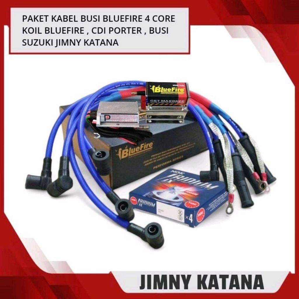 Paket Kabel Busi Bluefire Suzuki Jimny Katana 4 Core + Koil Bluefire 90.000 Volt Jimny Katana + CDI 