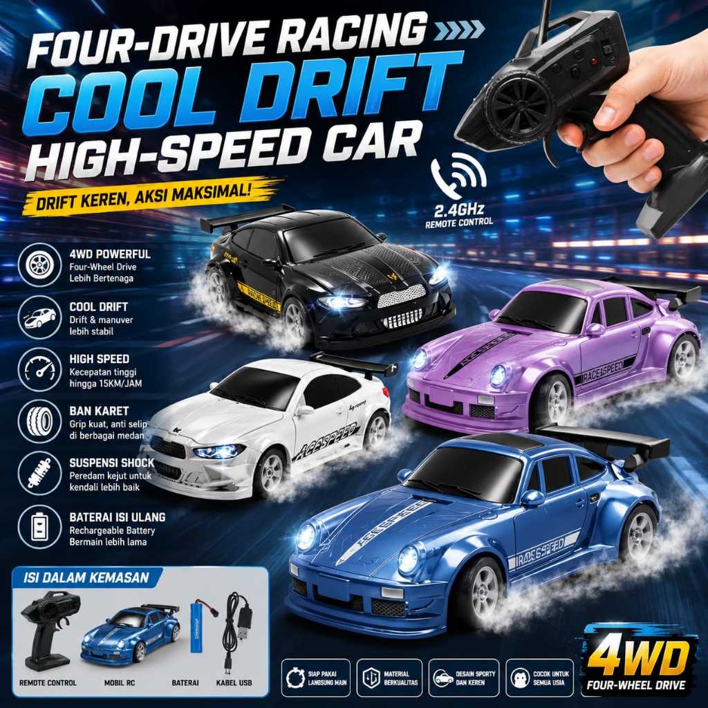 Mobil RC Mini Desktop Drift Car 1:64 Sport 4WD Full Propo