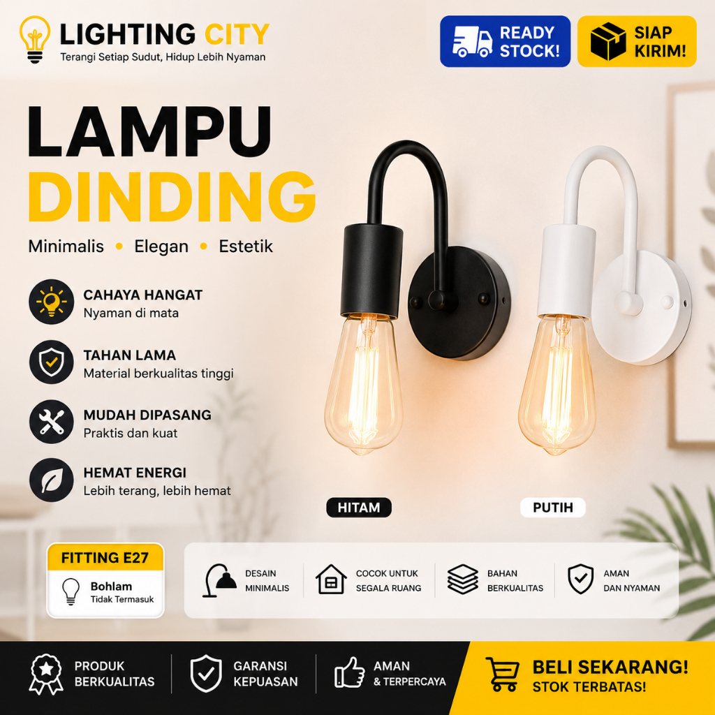 Lampu Dinding Minimalis Hitam | Wall Lamp Industrial Modern LED E27 Desain Elegan
