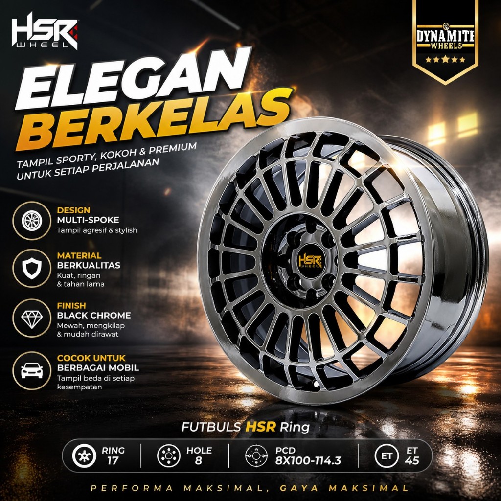 Velg Mobil Ring 17 Type FUTBULS HSR R17 || BLACK CHROME