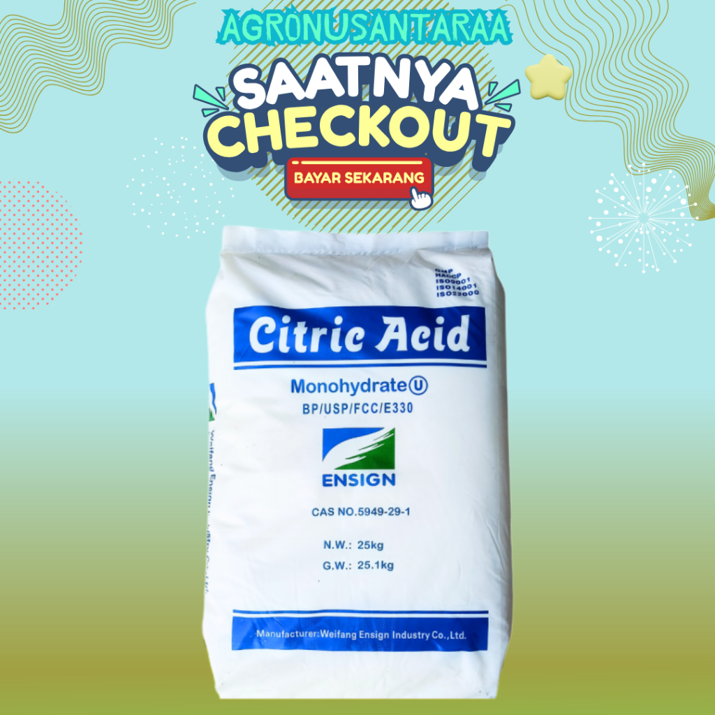 CITRIC ACID 1 SAK BERAT 25 KG - Food Grade, Citrun, Asam Sitrat Dan Pembuatan Manisan.