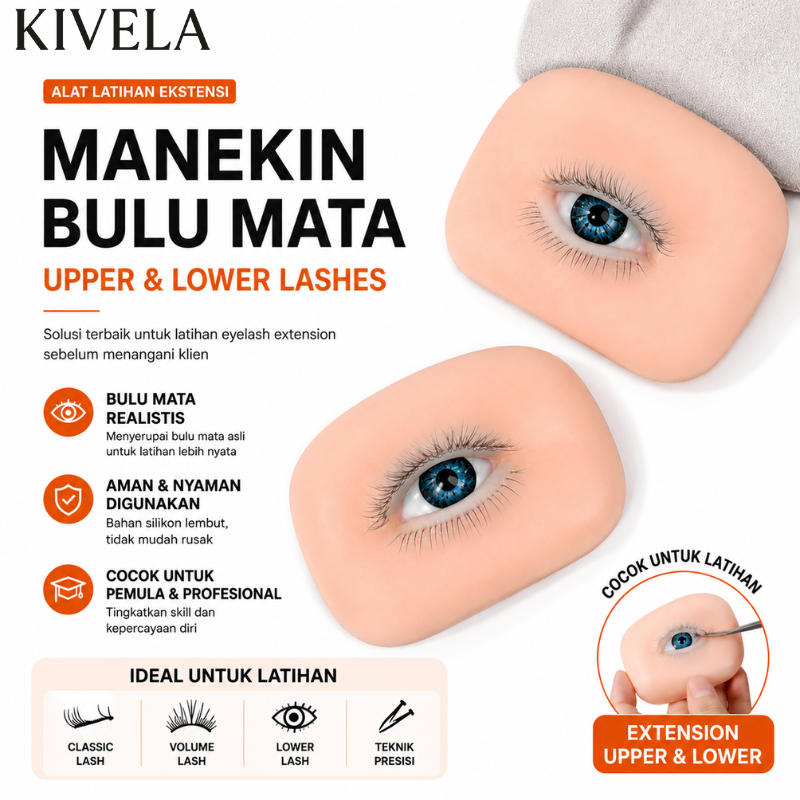Manekin Kepala Latihan Eyelash Extension Realistis – Bulu Mata Atas & Bawah Tertanam Kuat, Premium S