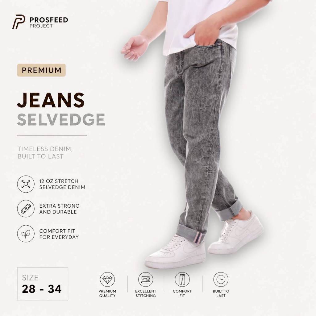 Bageler Jeans Slim Fit Sandwash Grey Premium Denim Bercak Putih Selvedge