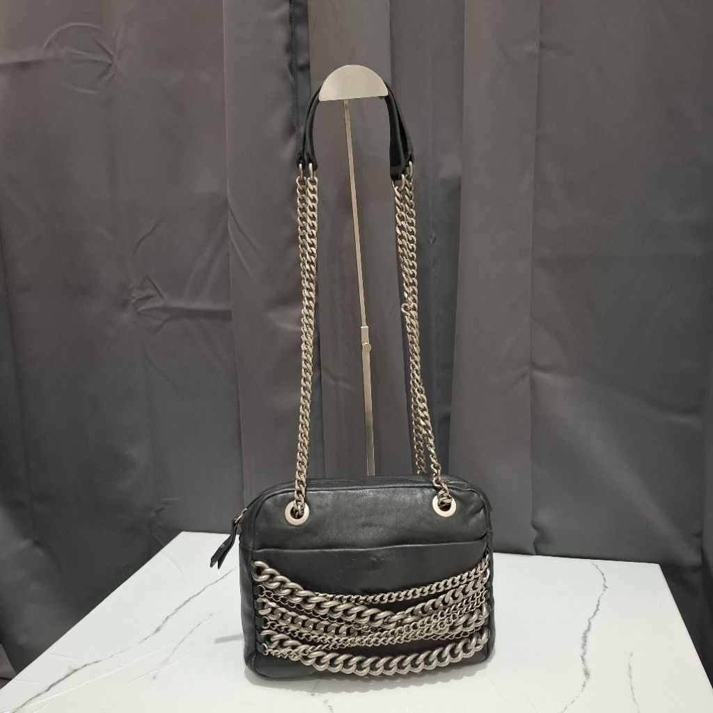 Zara Woman Long Shoulder Bag Kulit Asli in Black