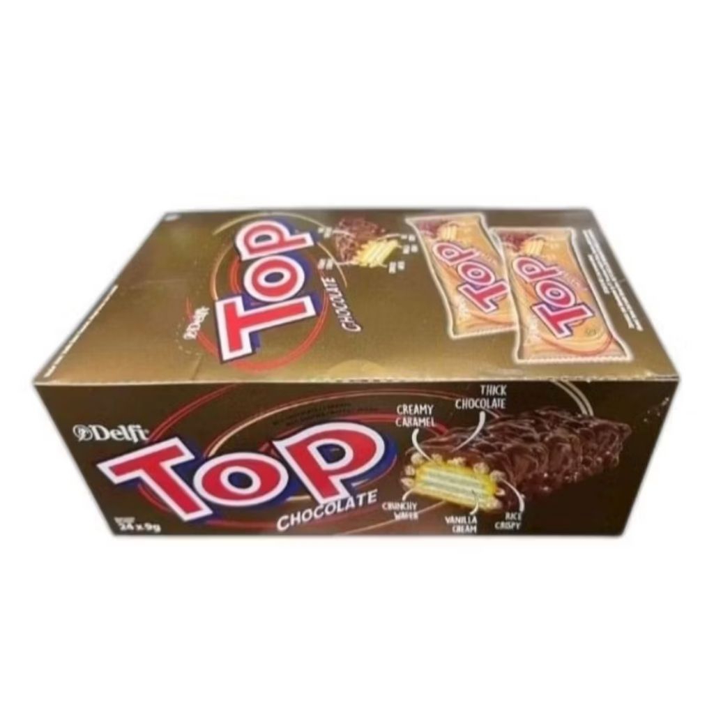 Coklat Top Delfi 9gram 1 box isi 24 pcs / Snacktop delfi coklat/Delfi TOP Wafer/TOP COKLAT Delfi / S