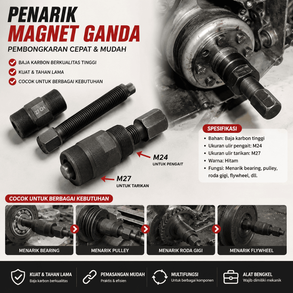GY6 M24/M27 Treker Magnet  Alat Bengkel Motor Trecker Tracker Puller Buka Magnit Kepala Ganda COD