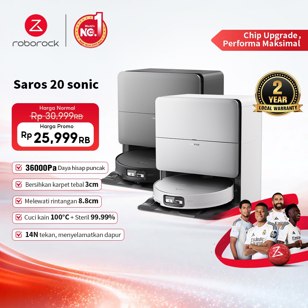 Roborock Saros 10 Robot Vacuum Cleaner dengan Daya Hisap 22000Pa dan Sistem Anti-Kusut