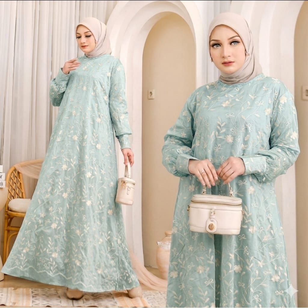 GAMIS BORDIR BAHAN PAPER SILK LD 115 PB 140