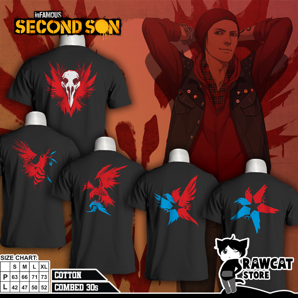 KAOS HITAM UNISEX GAME INFAMOUS : SECOND SON - EVIL KARMA - T-SHIRT HITAM