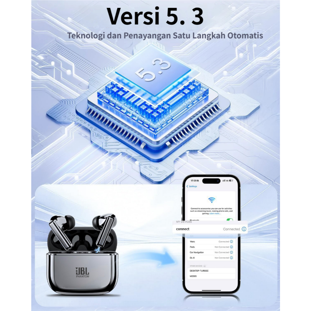 TERBARU EARBUD NIRKABEL JBL PHANTOM TWS ASLI EARPHONE BLUETOOTH 5.3 PEREDAM BISING FONE HEADSET