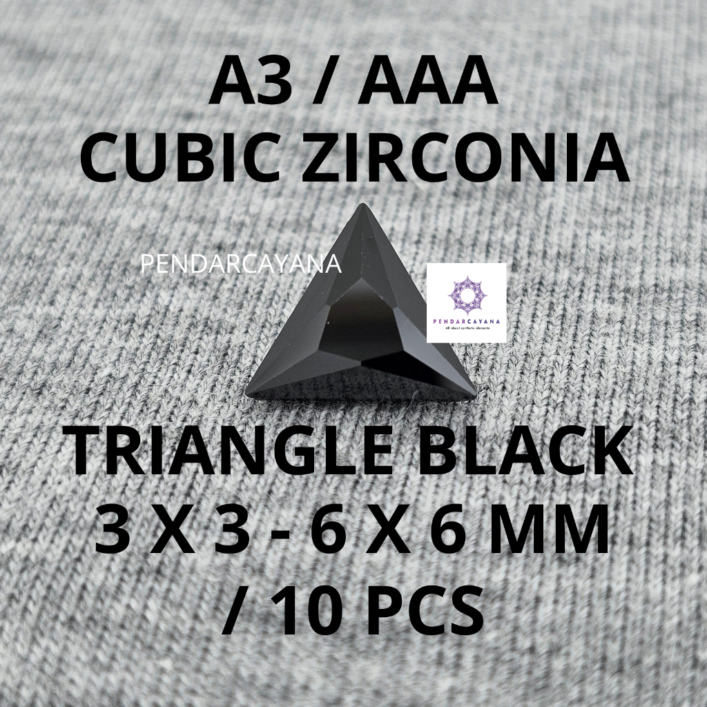 CUBIC ZIRCONIA A3 / AAA 3X3 - 6X6 MM TRIANGLE BLACK / 10 PCS