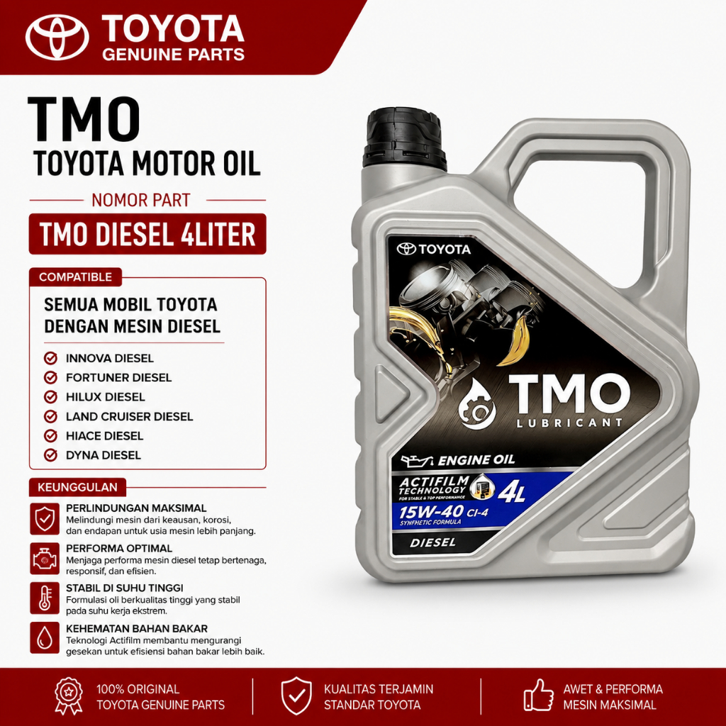 Oli Mesin Diesel Toyota TMO DIESEL SAE 10W - 40 4 Liter Disel synthetic Sintetik Formula INNOVA FORT