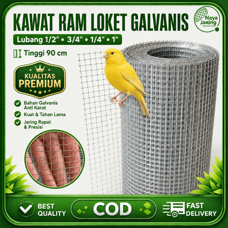 Kawat Ram Loket Galvanis 90cm Lubang 1/4 1/2 3/4 1 Inch | Jaring Kandang Ayam Burung Kelinci Pagar A