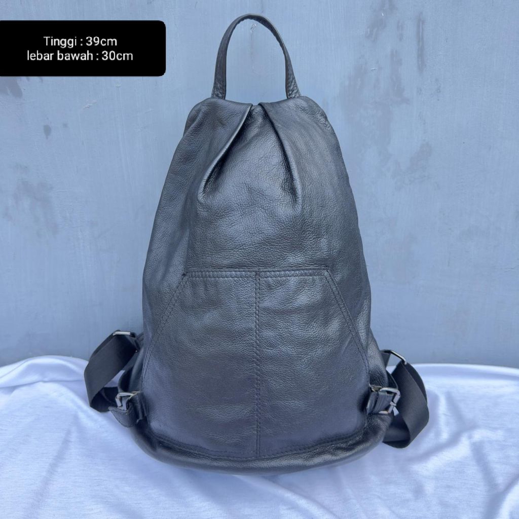 Tas Ransel Kulit Asli Backpack Wanita Kulas Cewek Cewe Hitam Black