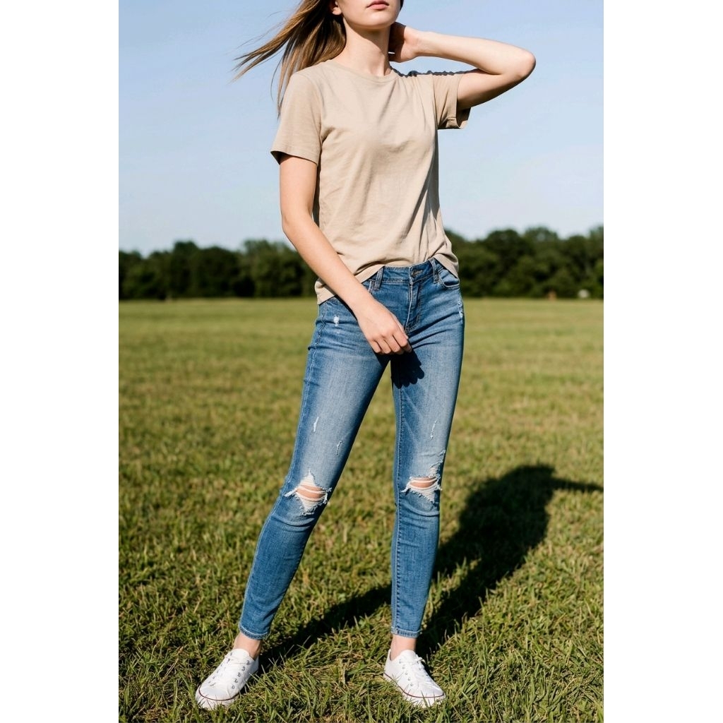 ZARA Jeans Denim Wanita Ripped Skinny - Celana Jeans Sobek Premium Sisa Butik