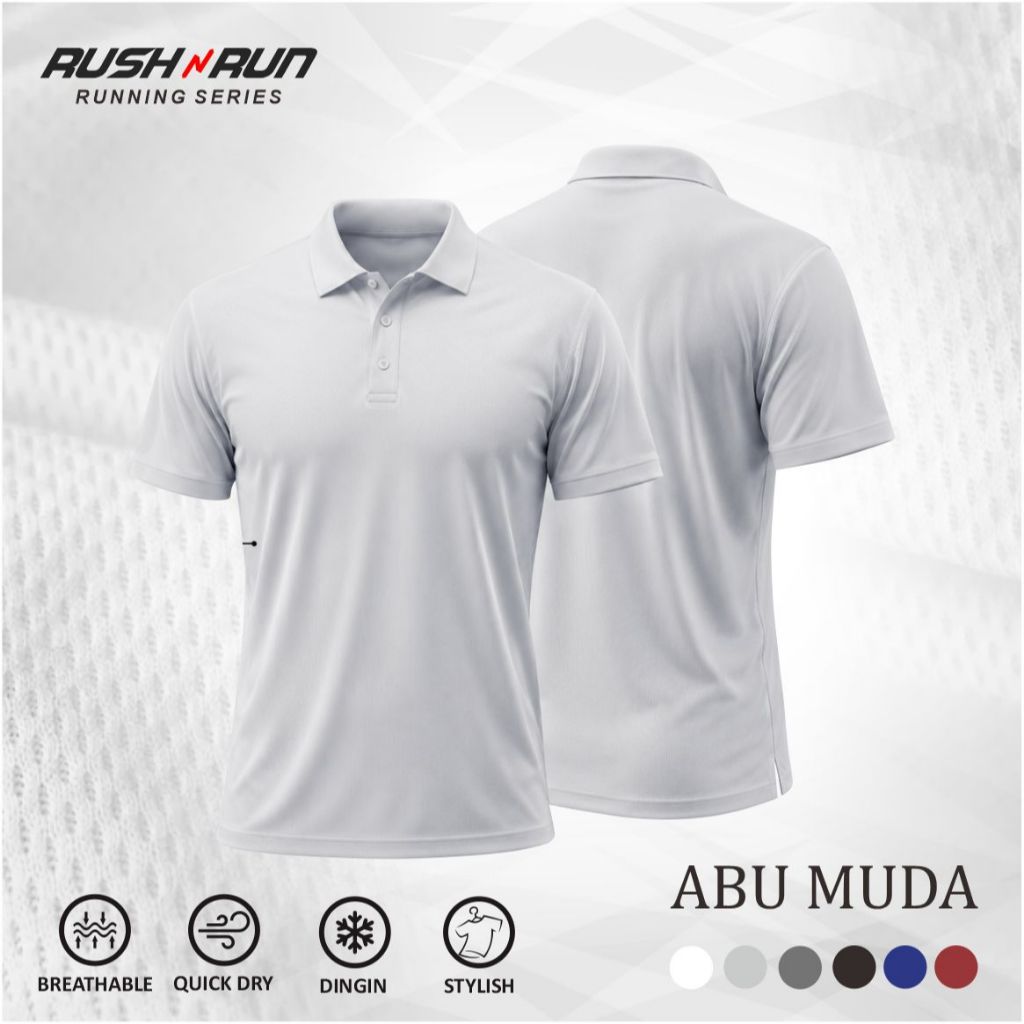 Rush n Run Baju Olahraga Kerah Polo Shirt Kaos Essentials Dry Fit Men Sport