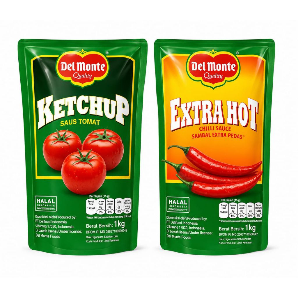 Saus Delmonte Tomat 1 kg & Saus delmonte extra pedas 1 kg