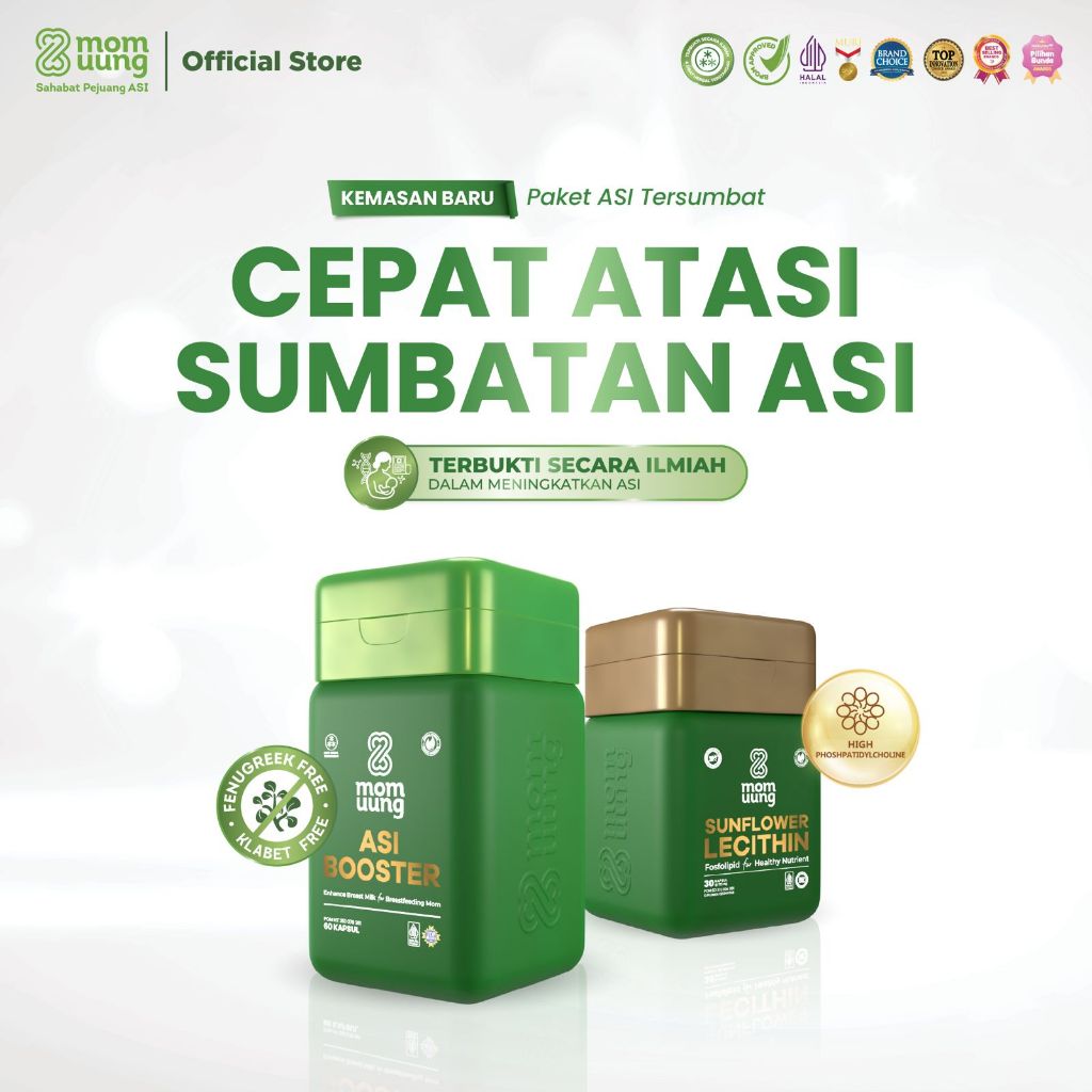 PAKET ASI TERSUMBAT - Mom Uung ASI Booster 30 Kapsul - 60 Kapsul + Sunflower Lecithin 30 Kapsul - Pe