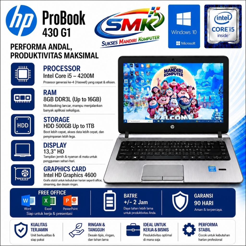 HP Probook 430 G1 | Core i5 gen 4 | Ram 8GB | SSD 256GB