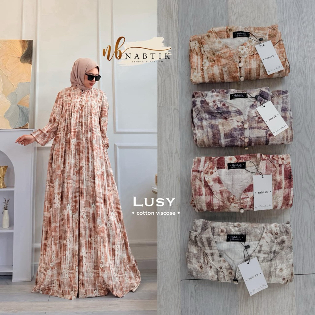 Dress gamis terbaru lusy maxy rayon vincose print adem original nabtik