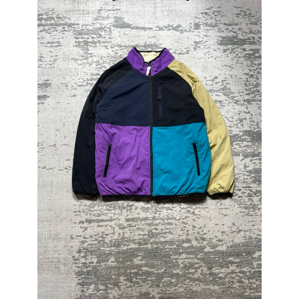 Power to the people multicolor reversible nylon fleece jacket